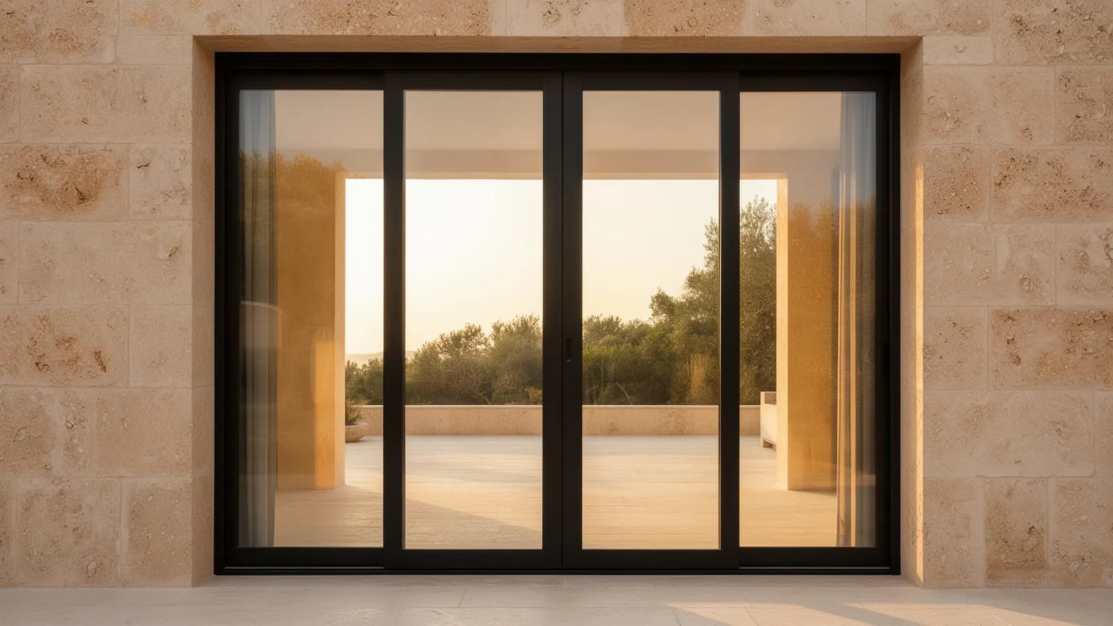 Luxora large-format lift-and-slide multi-track aluminum patio door with slim mullion